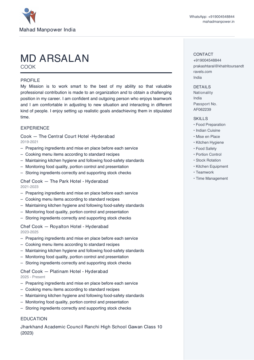Mahad Resume UI Preview